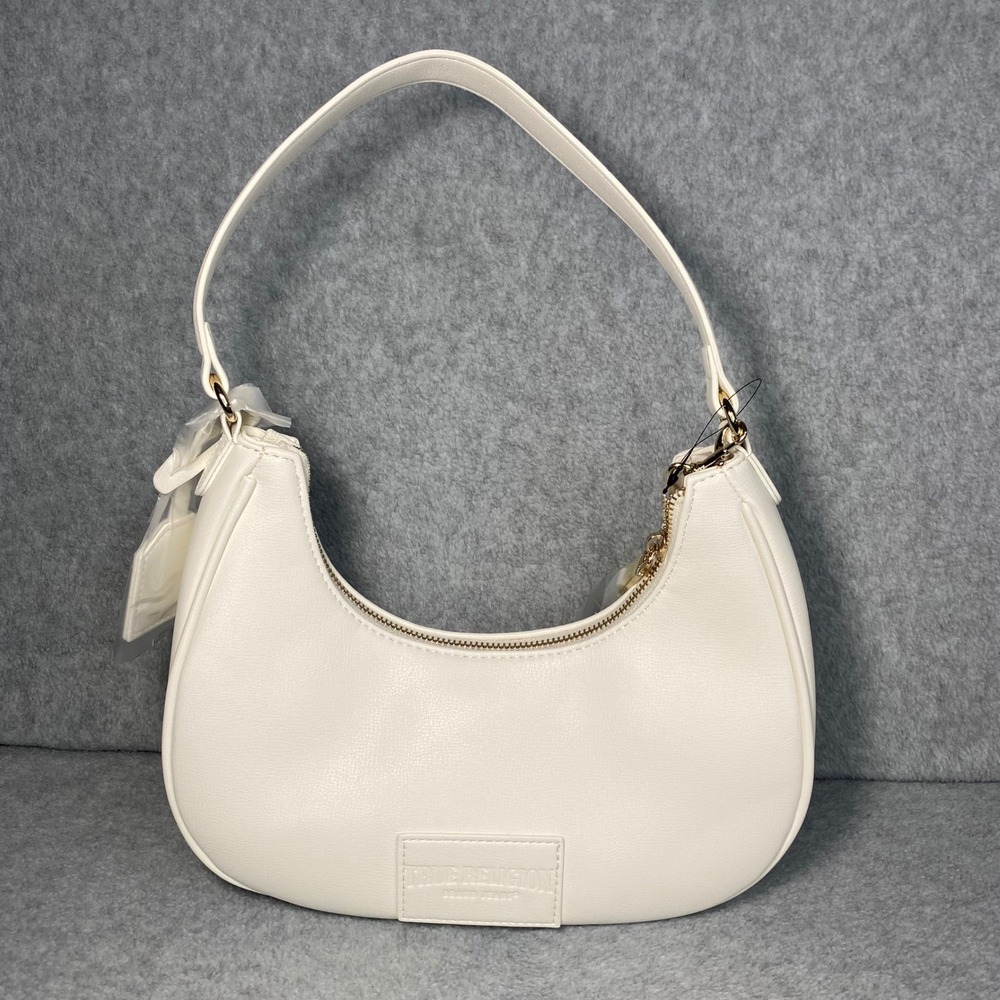 True Religion Crescent Hobo Bag Women's Small Cream Studded Y2K Shoulder Bag NWT - Picture 2 of 13